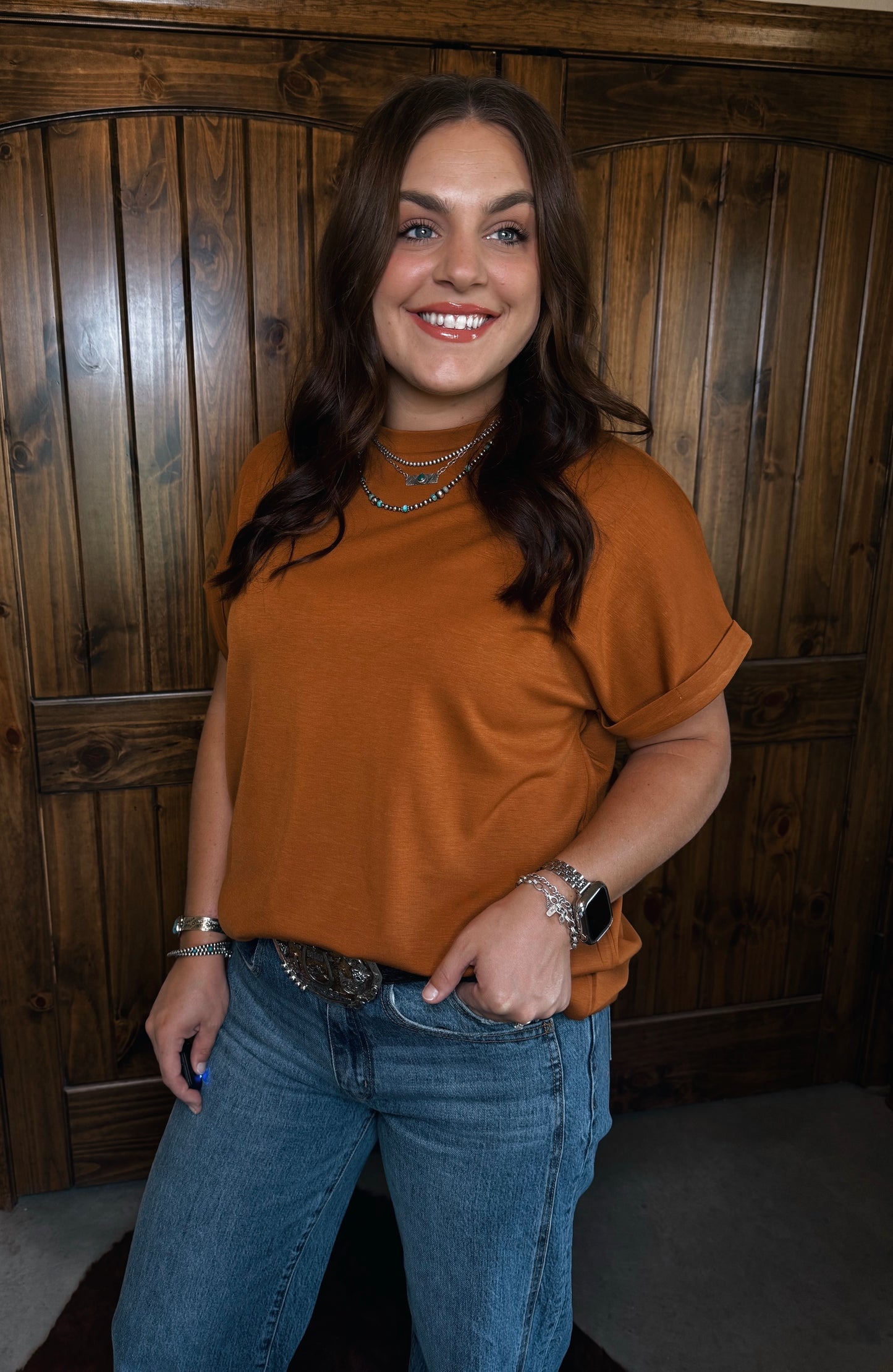 Cloud Basic Mom Cuff Tee