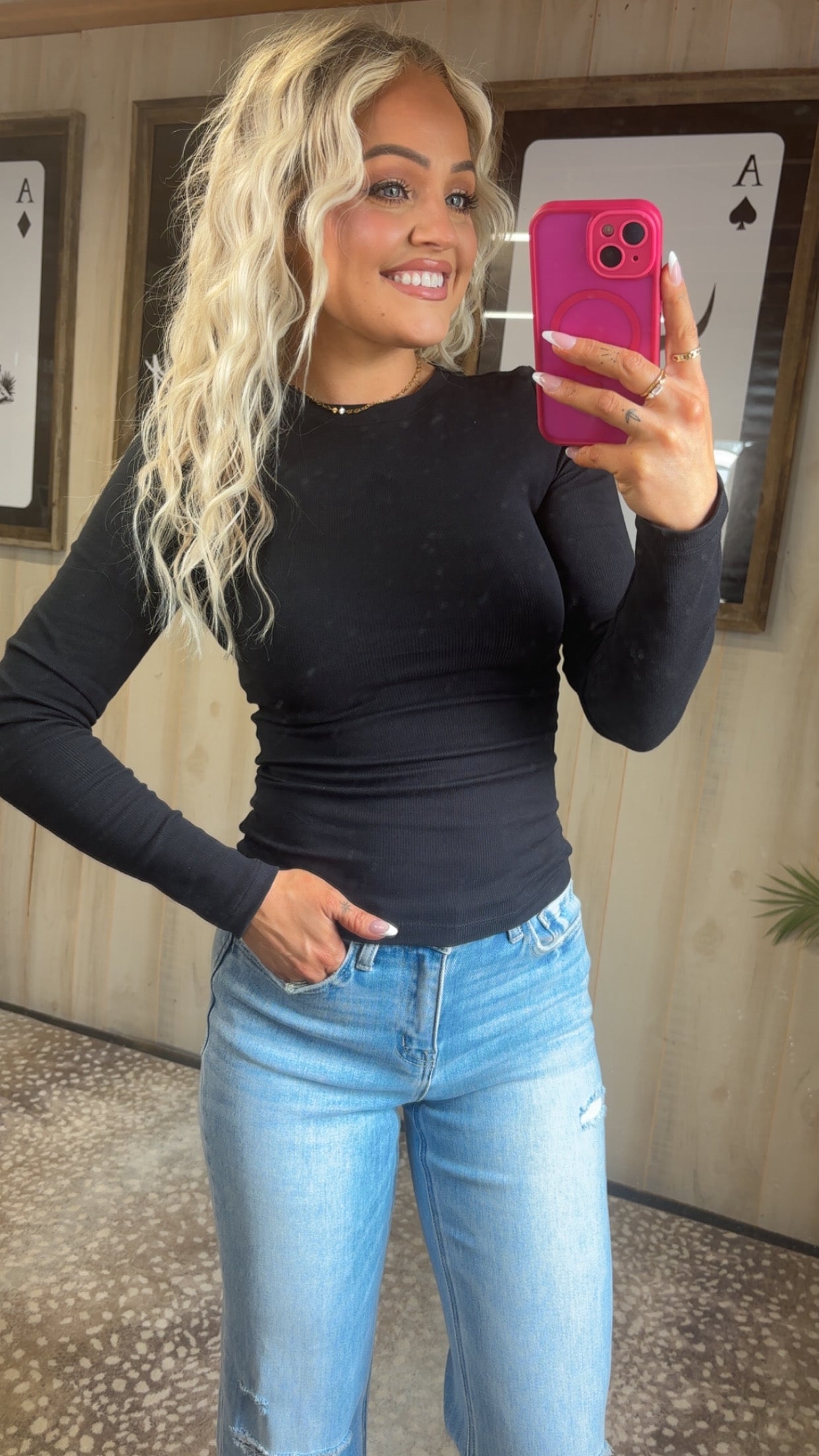 Ribbed Long Sleeve Round Neck Top Shirt
