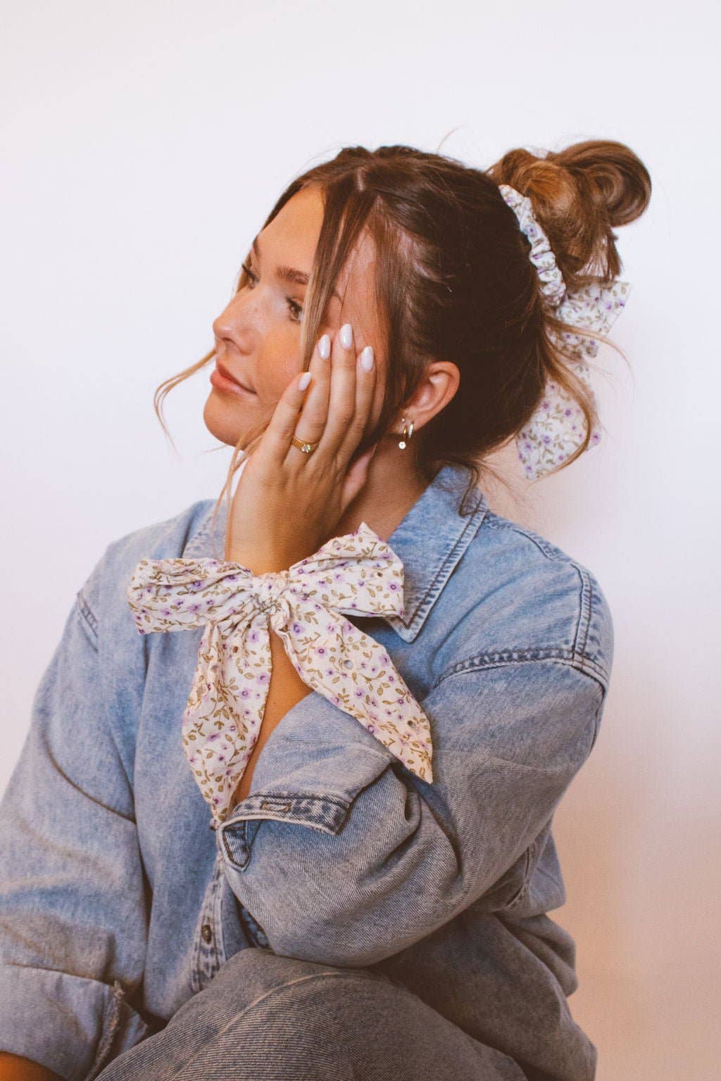 Purple Floral Chunky Long Bow