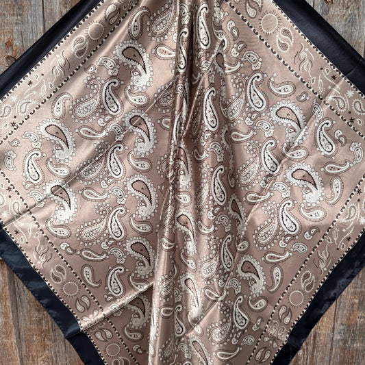 35X35" Black and Tan Floral Paisley Wild Rag