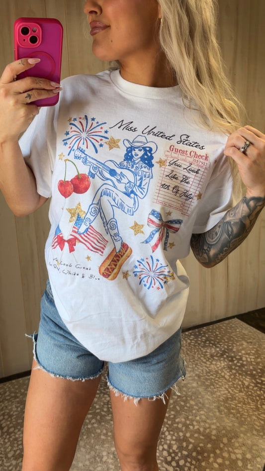 Miss US Oversized Tee – The Perfect Red, White & Blue Statement