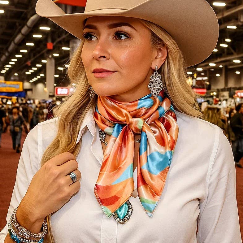 35X35" Peach and Blue Floral Pattern Wild Rag