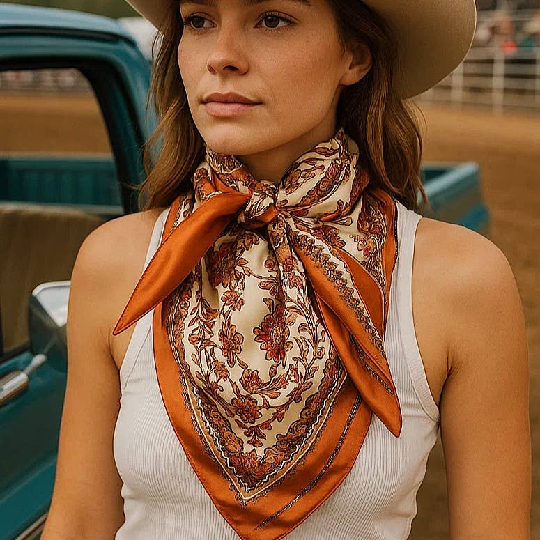 35X35"  Burnt Orange & Tan Wild Rag
