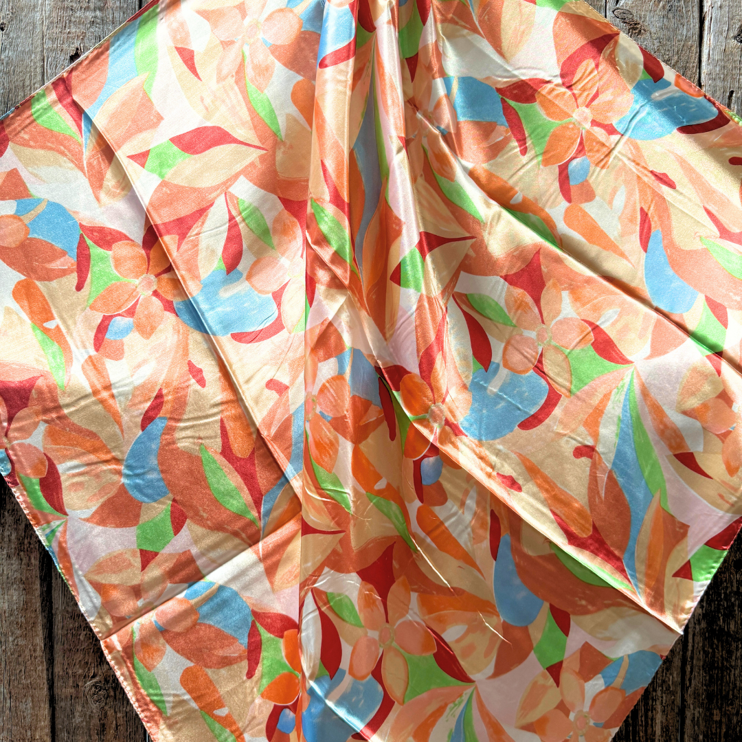 35X35" Peach and Blue Floral Pattern Wild Rag