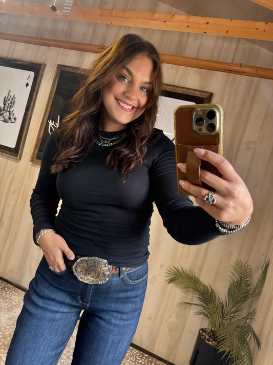 Ribbed Long Sleeve Round Neck Top Shirt