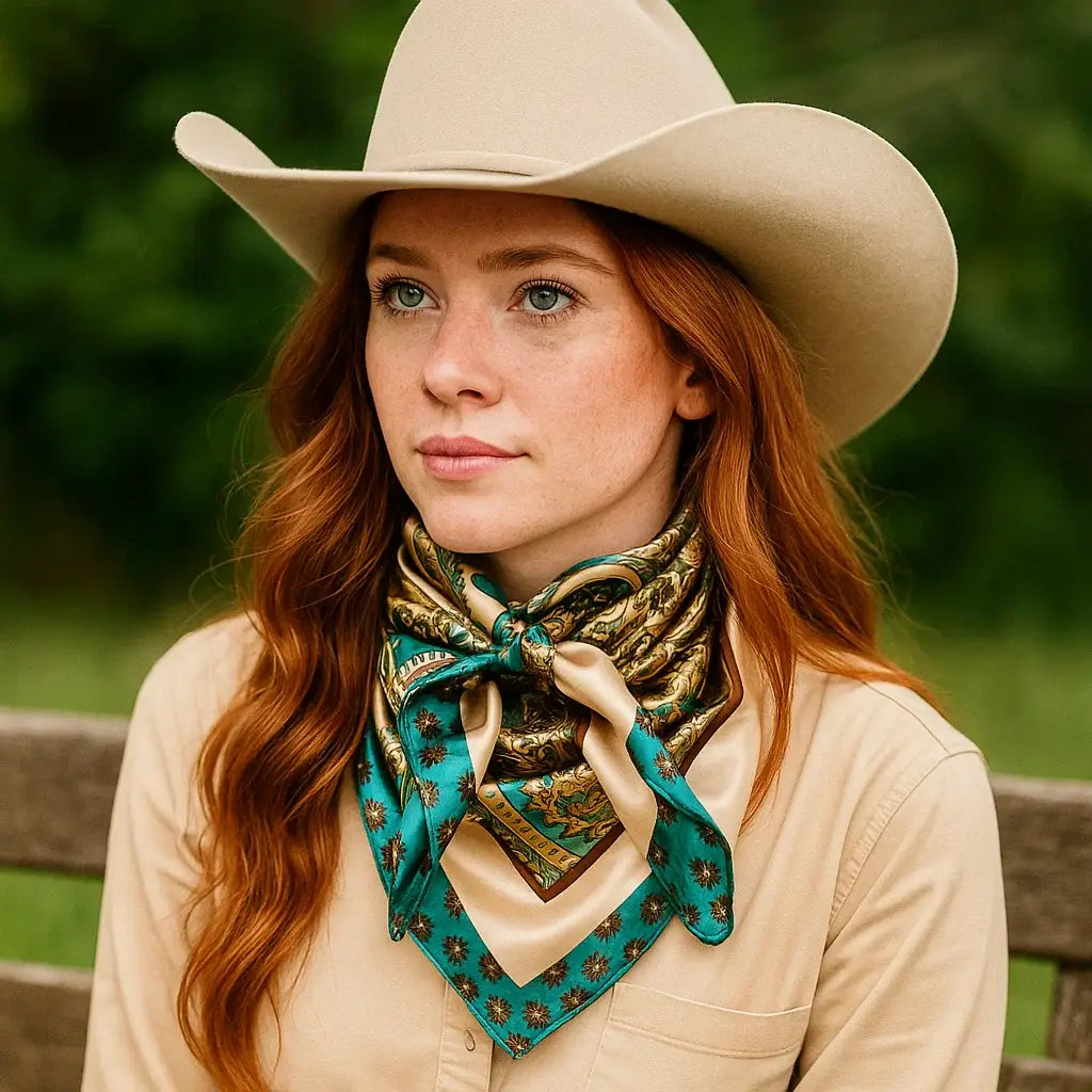 35X35" Teal and Cream Giant Paisley Wild Rag