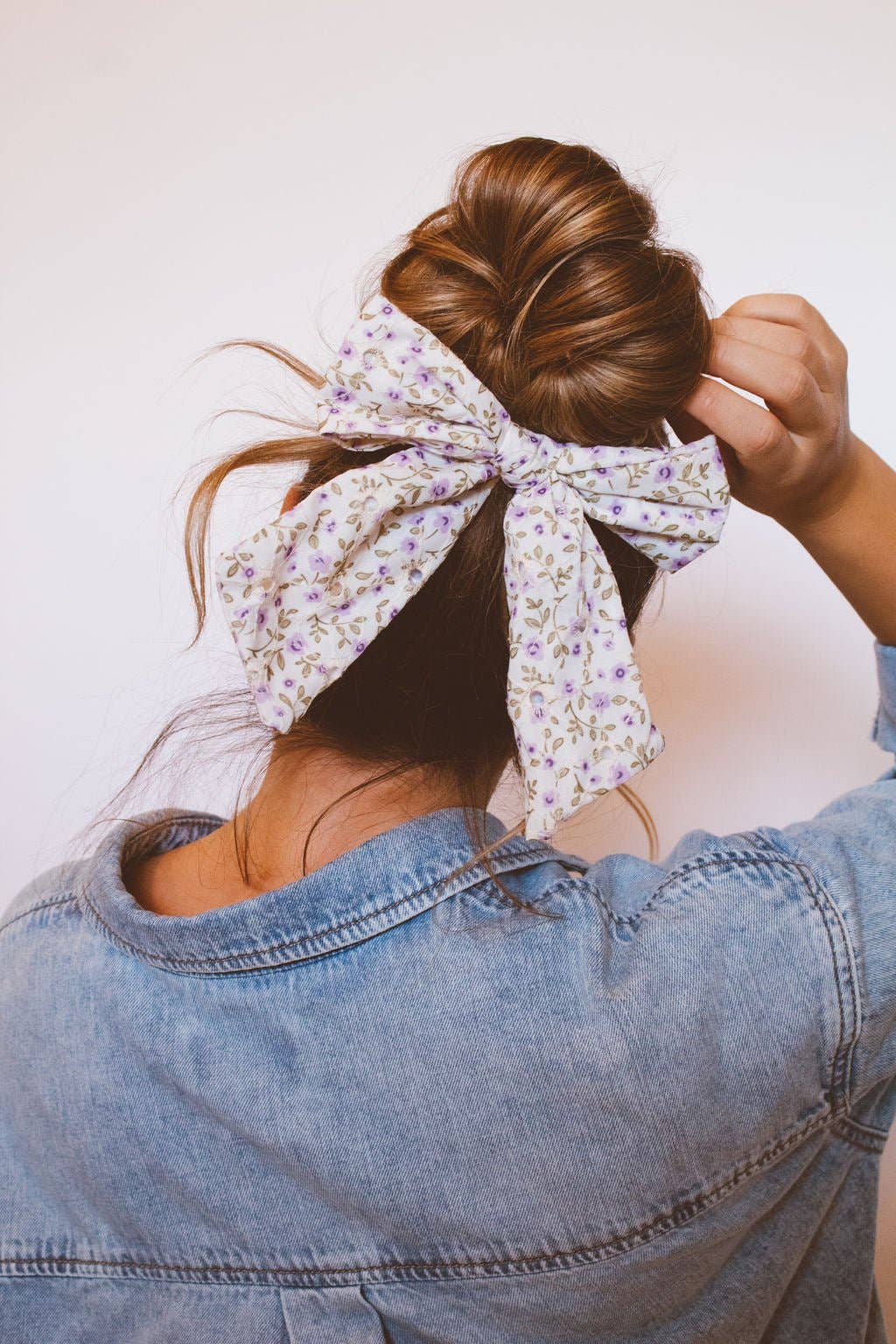 Purple Floral Chunky Long Bow