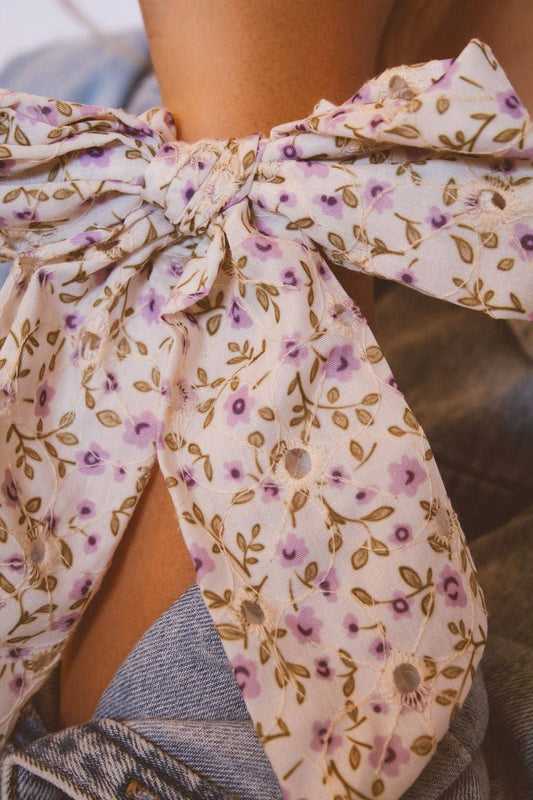 Purple Floral Chunky Long Bow
