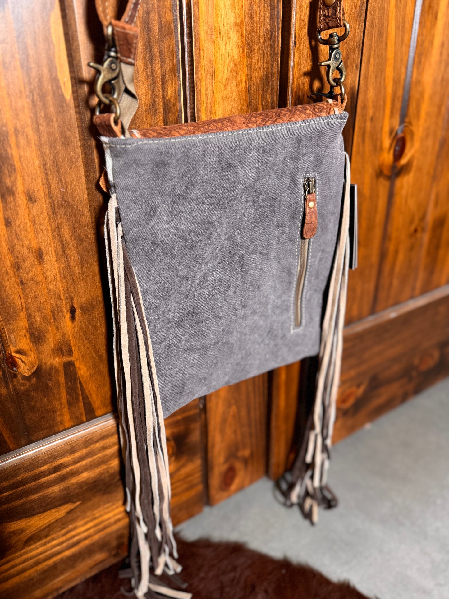 Myra Cowhide & Leather Western Fringe Bag - Crossbody