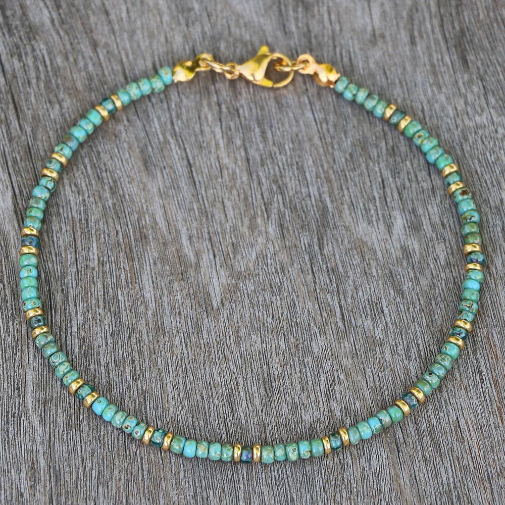 Metal Mixed Pattern Stone Beaded Ankle Chain