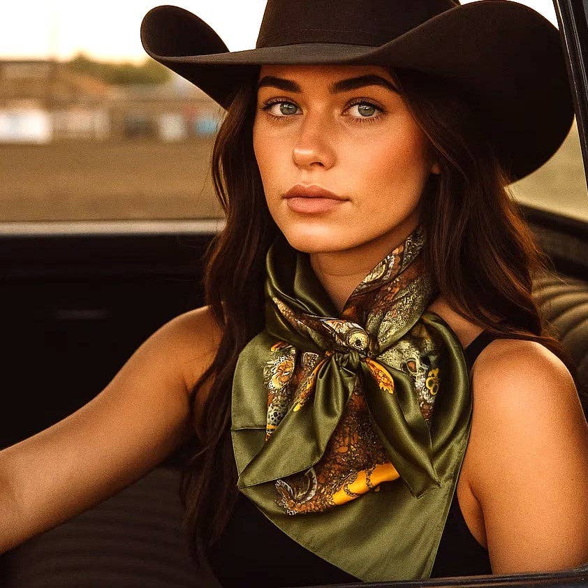 35X35" Olive Tone Paisley Wild Rag