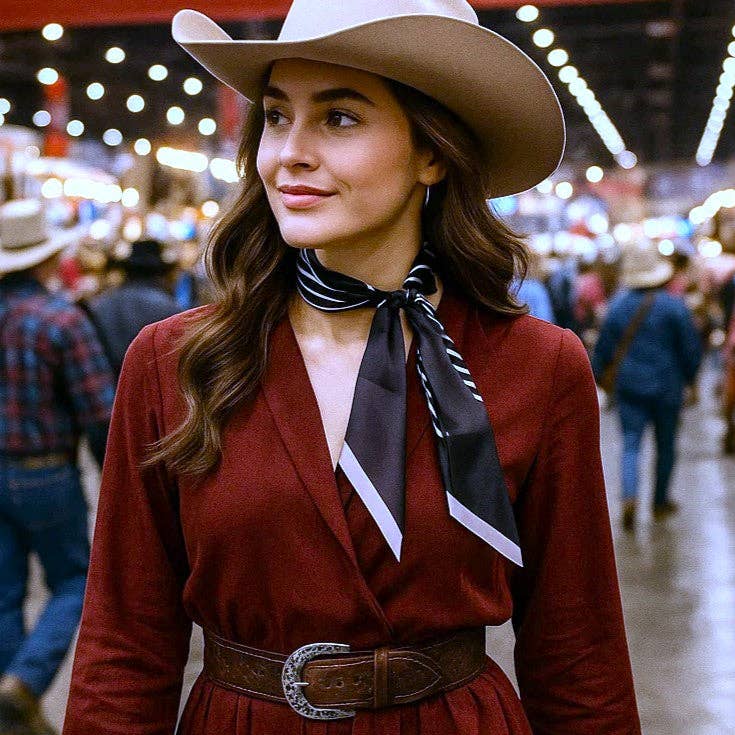 Black and White Western Skinny Mini Wild Rag Scarf