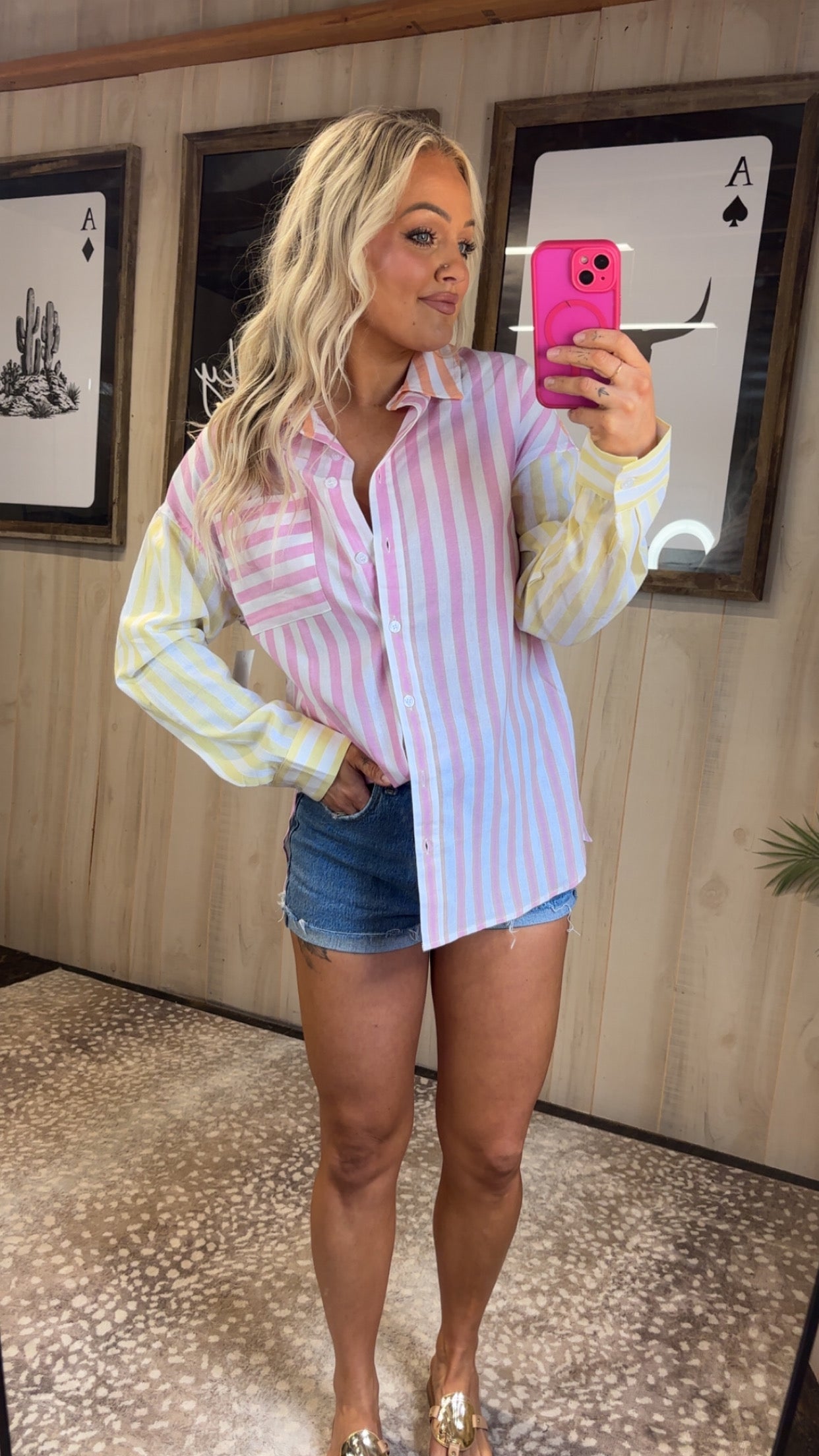 Stripe Colorblock Collared Shirt
