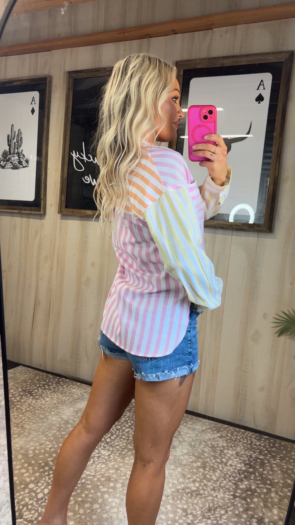 Stripe Colorblock Collared Shirt