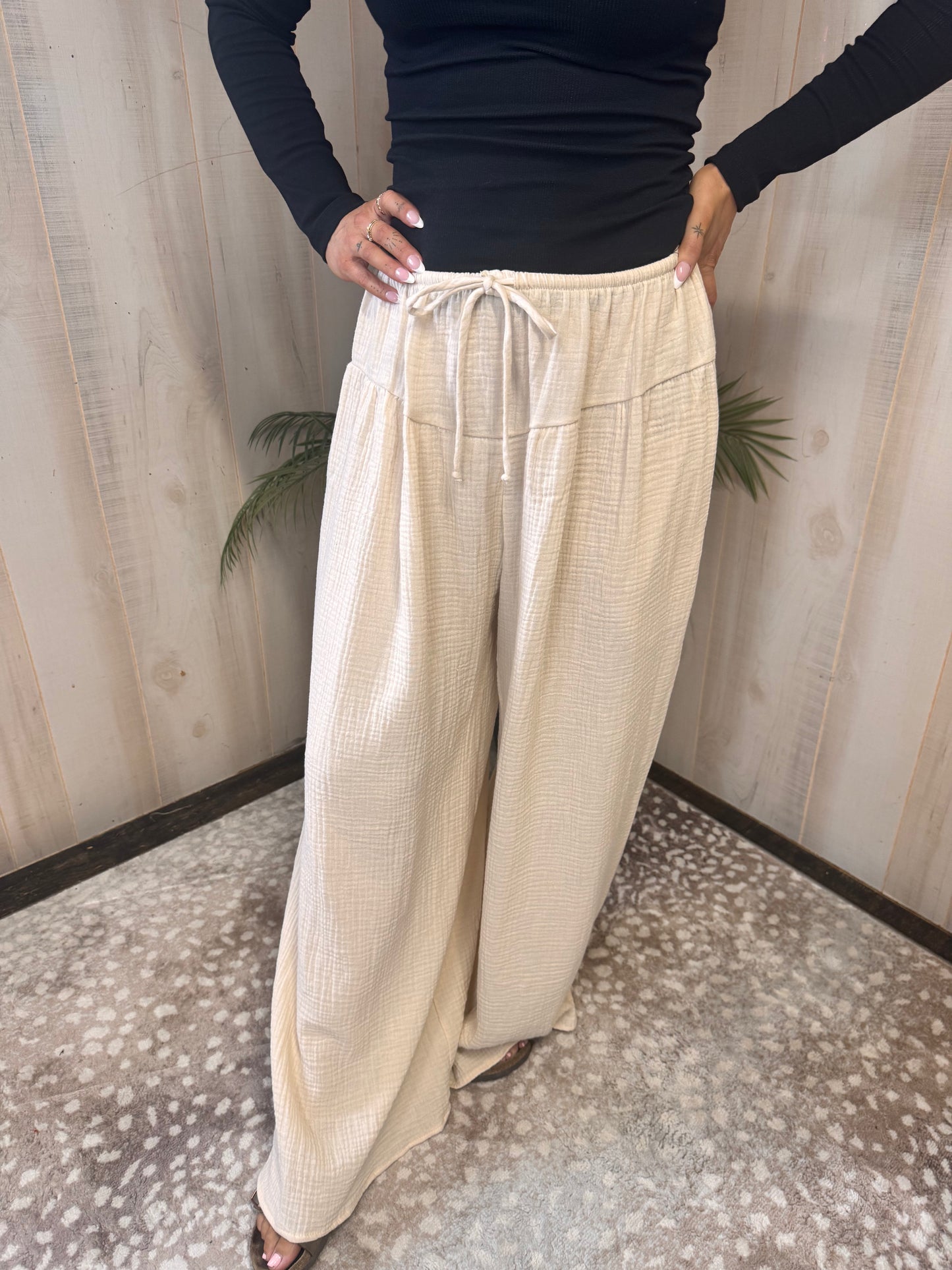 Wide Leg Cotton Gauze Pants