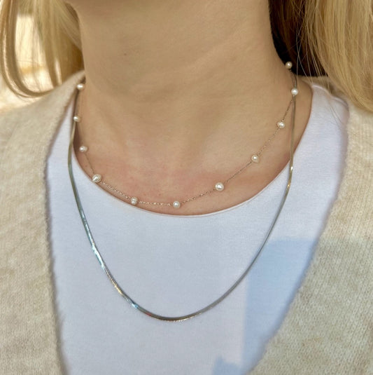 Micro Herringbone Silver Necklace