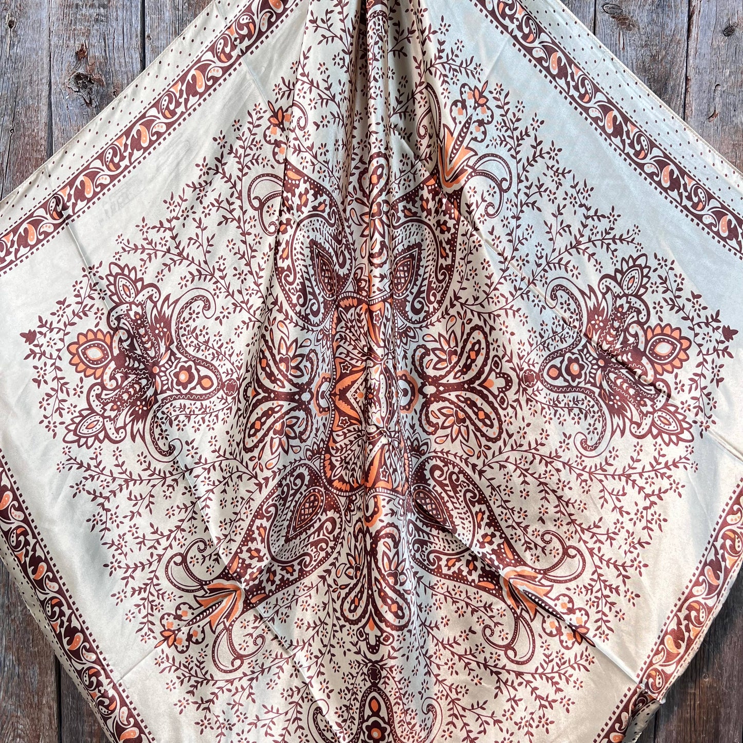 35X35" Tan/Brown Polka Dot & Paisley Wild Rag