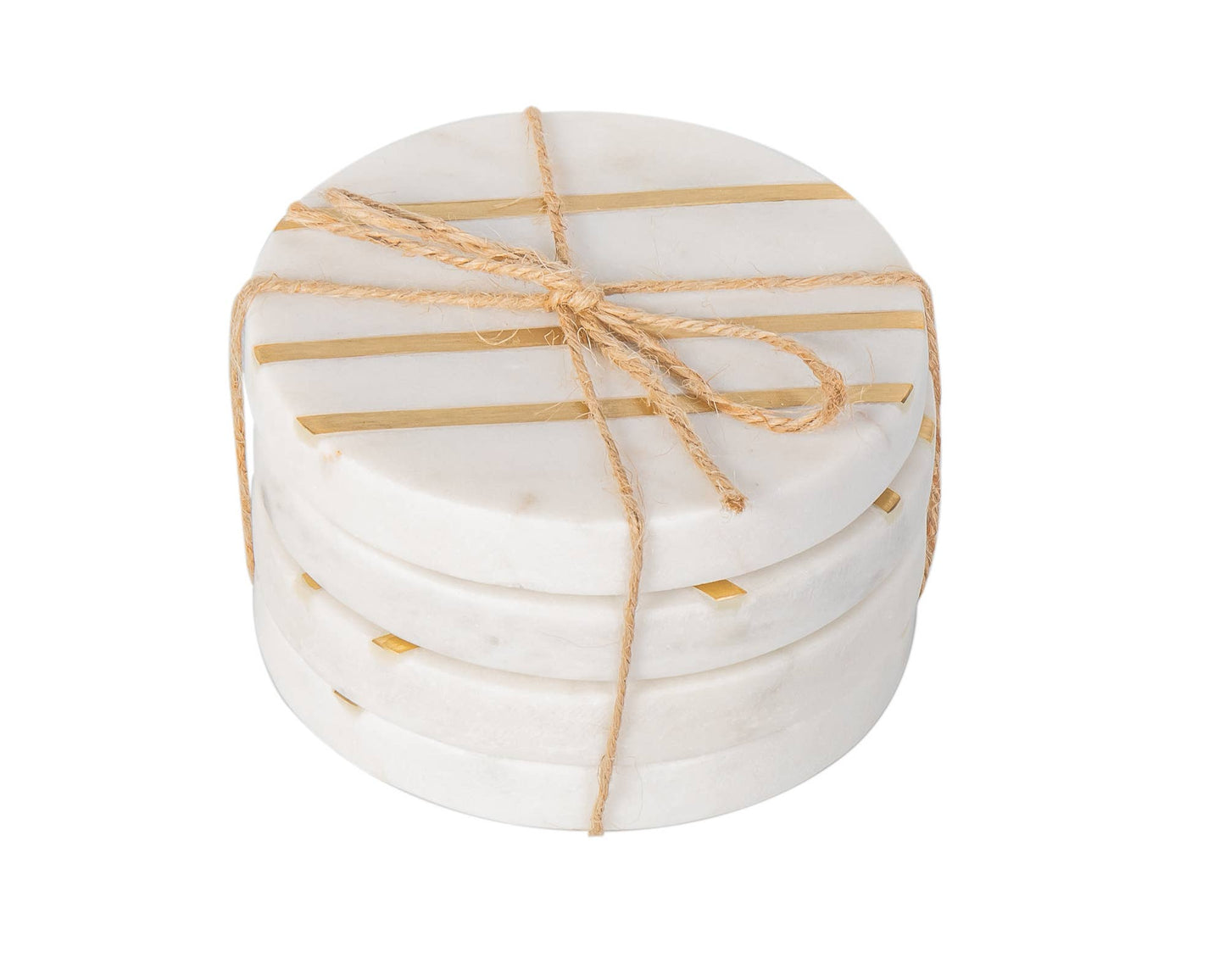 Set of Four Round Marble Coasters with Inlay