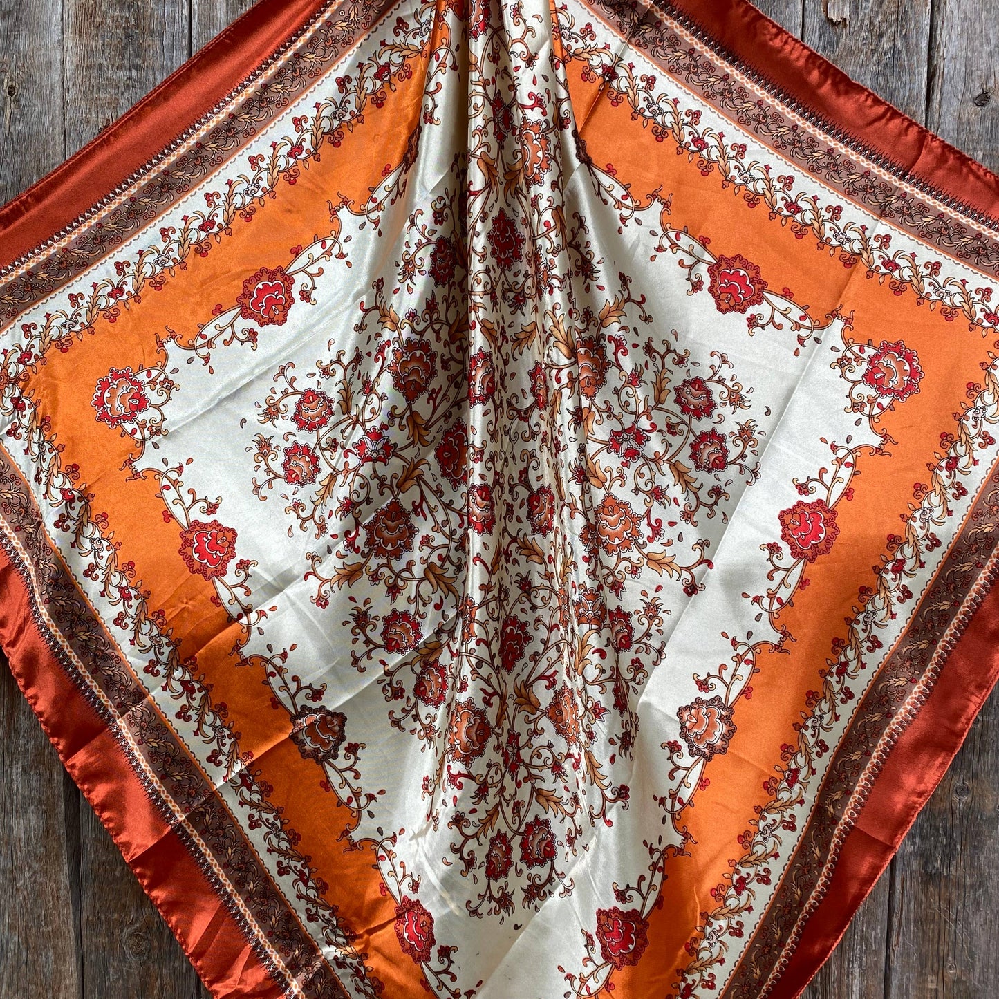 35X35"  Burnt Orange & Tan Wild Rag